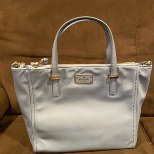kate spade light blue nylon tote with gold hardware